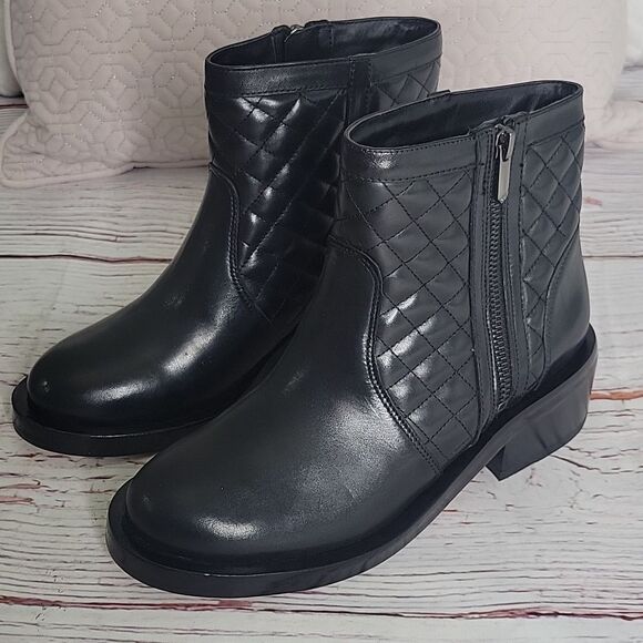 SAM EDELMAN Lancaster Black Leather Quilted Ankle Boot Size 7 - Picture 1 of 12